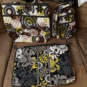 Vera Bradley Quilted Cosmetic Bag - Black, Brown, Yellow